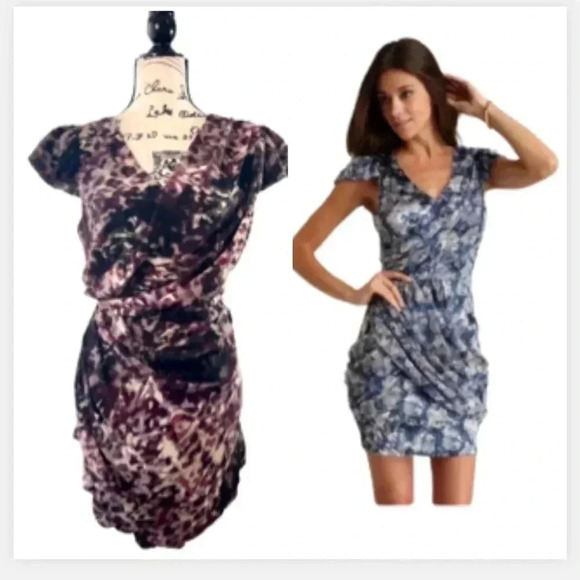 GUESS DRESS  PRINT STRAIGHT V NECK CAP SLEEVES PURPLE TAN AND  BLACK SIZE 12 XL - Picture 1 of 12